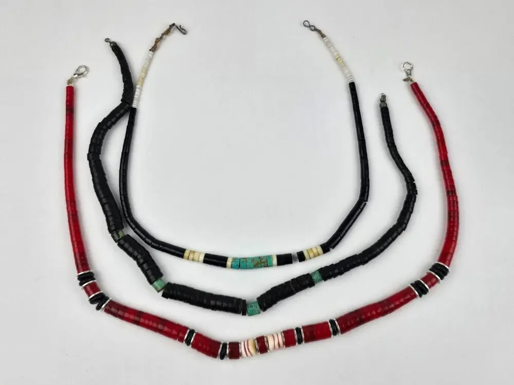 Lot Heishi Graduated Necklaces Onyx Turquoise Coral 17